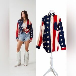 VTG 90s Brooks & Dunn USA Flag Shirt Oversized Western MENS M NOS Made in USA